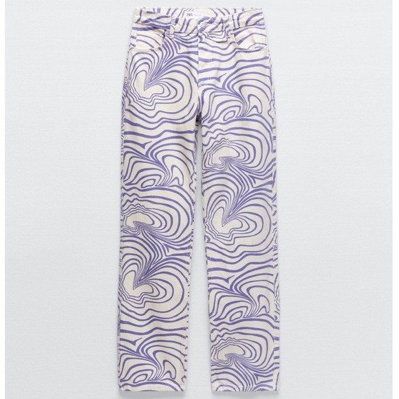 Zara White & Purple Printed Straight Leg Jeans Size 2 - Picture 1 of 11
